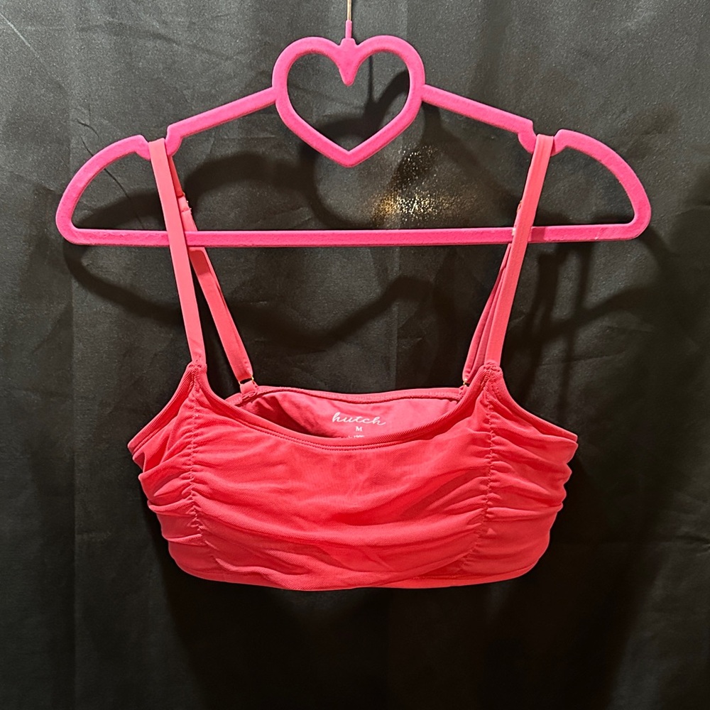 Hutch Pink Ruched Bandeau Bikini Top.